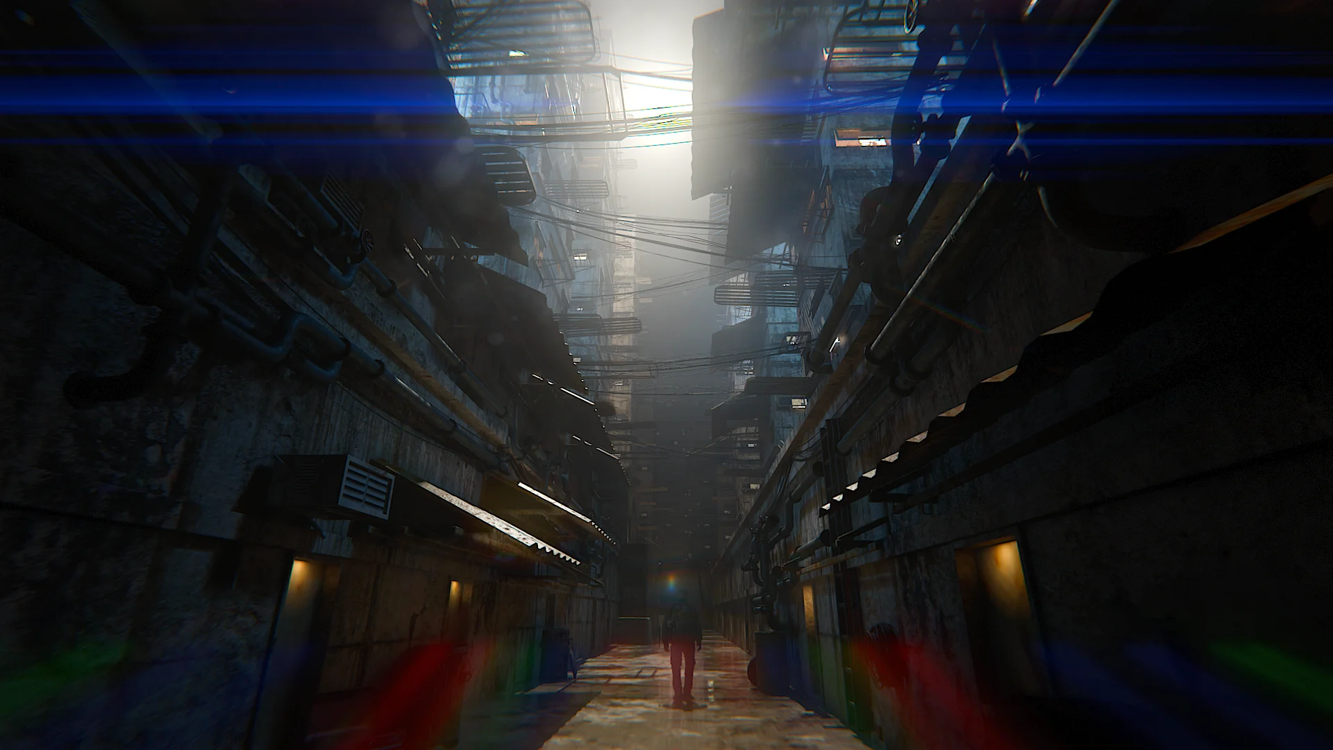 Same alley render with Glared2 glow, streaks and optical effects